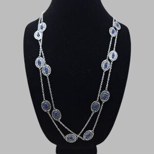 For Love 21 Silver Long Necklace Bundle of 2 Pieces Station Navy Beads Jewelry
